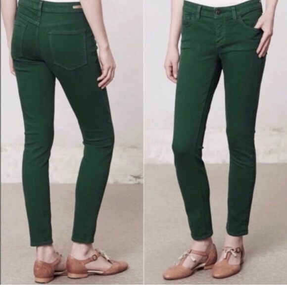Pilcro and the Letterpress (Anthropologie) Dark Green STET skinny jeans 32 - Picture 1 of 6